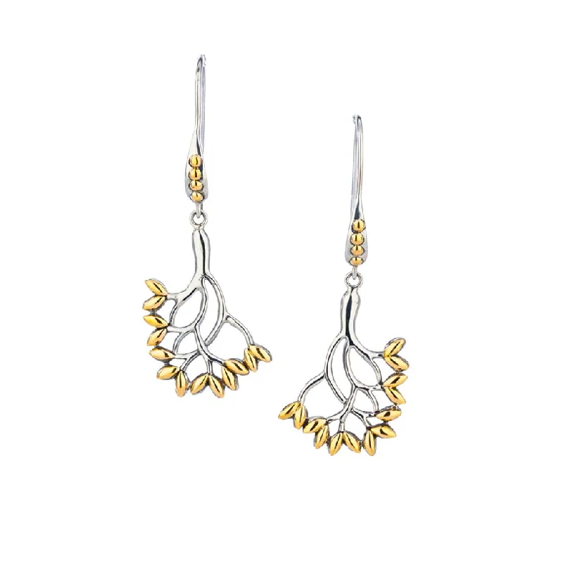 Hoop earrings with satin finishes for a smooth and elegant appearance-Silver And 18k Gold Tree of Life Hook Earrings - Large