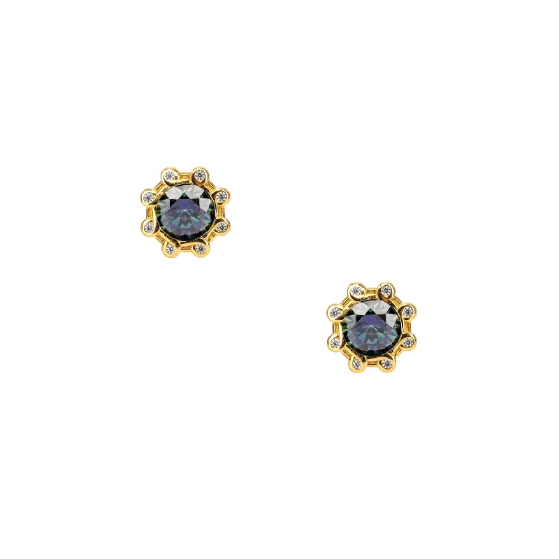 Best hoop earrings with geometric cuts for a sharp, modern appeal-Silver and 23k Gilding Celestial Earrings - Mystic Blue Moissanite