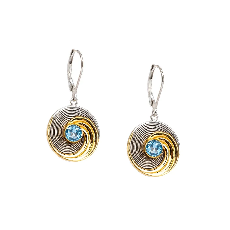 Hoop earrings with colorful beads for a fun and playful vibe-Silver and 23k Gilding Whirlpool Earrings - Swiss Blue Topaz