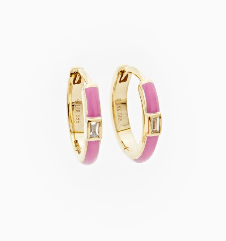 Best hoop earrings with crescent-shaped designs for a bold, moon-inspired style-14K Pink Enamel Earrings With Diamonds