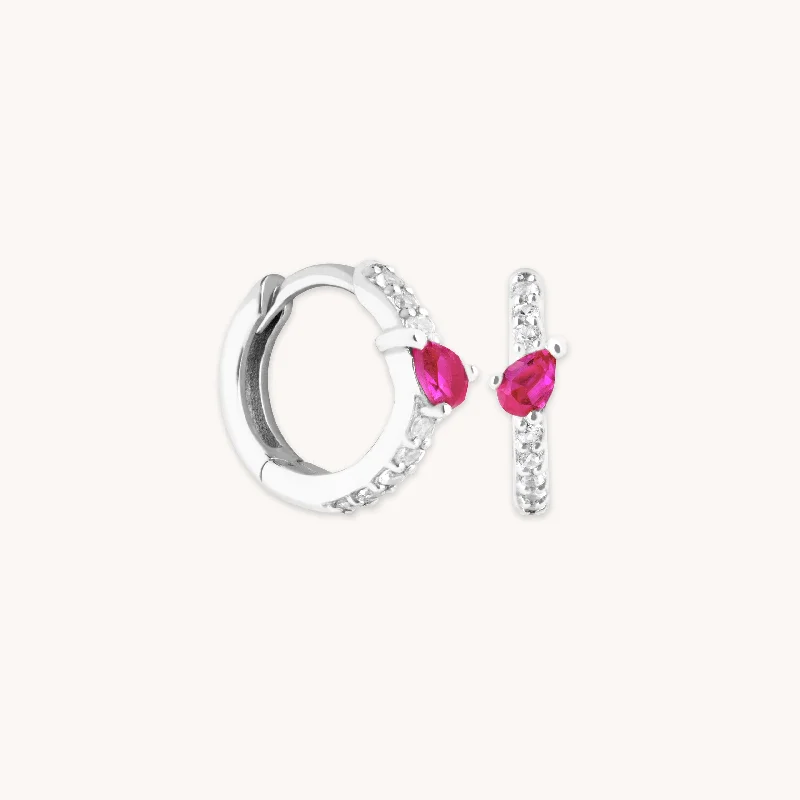 Lightweight hoop earrings for comfortable and all-day wear-Pink Sapphire Marquise Huggies in Solid White Gold