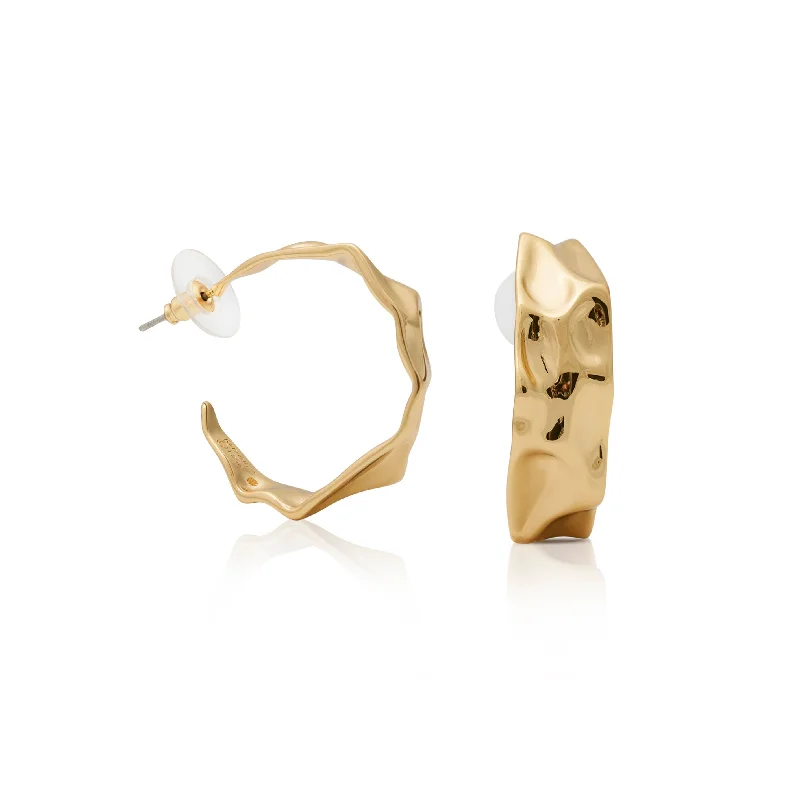 Small hoop earrings for a delicate and understated everyday wear-Polished Gold Textured Hoop Post Earring