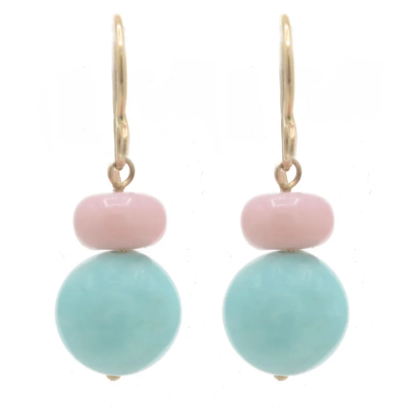 Best hoop earrings with tribal designs for a cultural and exotic aesthetic-Pom Pom Earrings Amazonite Pink Opal