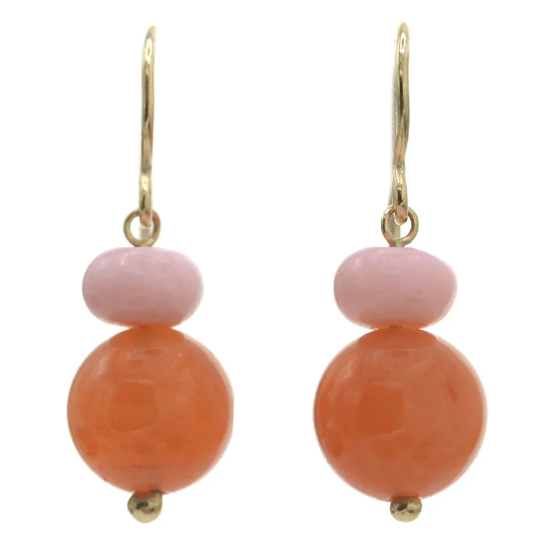 Hoop earrings with hearts for a sweet and romantic gesture-Pom Pom Earrings Orange Chalcedony Pink Opal