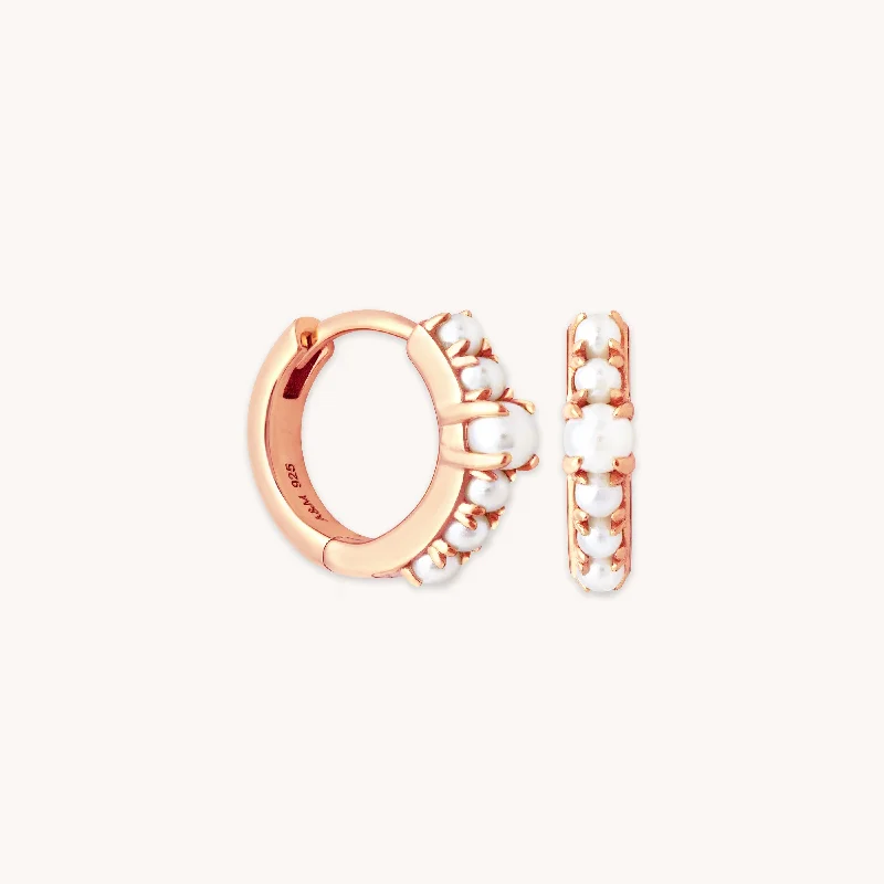 Hoop earrings with removable pendants for a versatile and customizable accessory-Radiant Pearl Huggies in Rose Gold