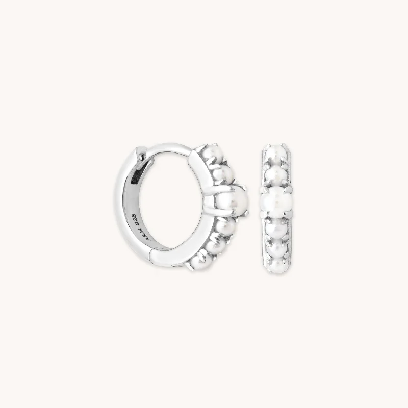 Best hoop earrings with detachable studs for a versatile and adjustable accessory-Radiant Pearl Huggies in Silver