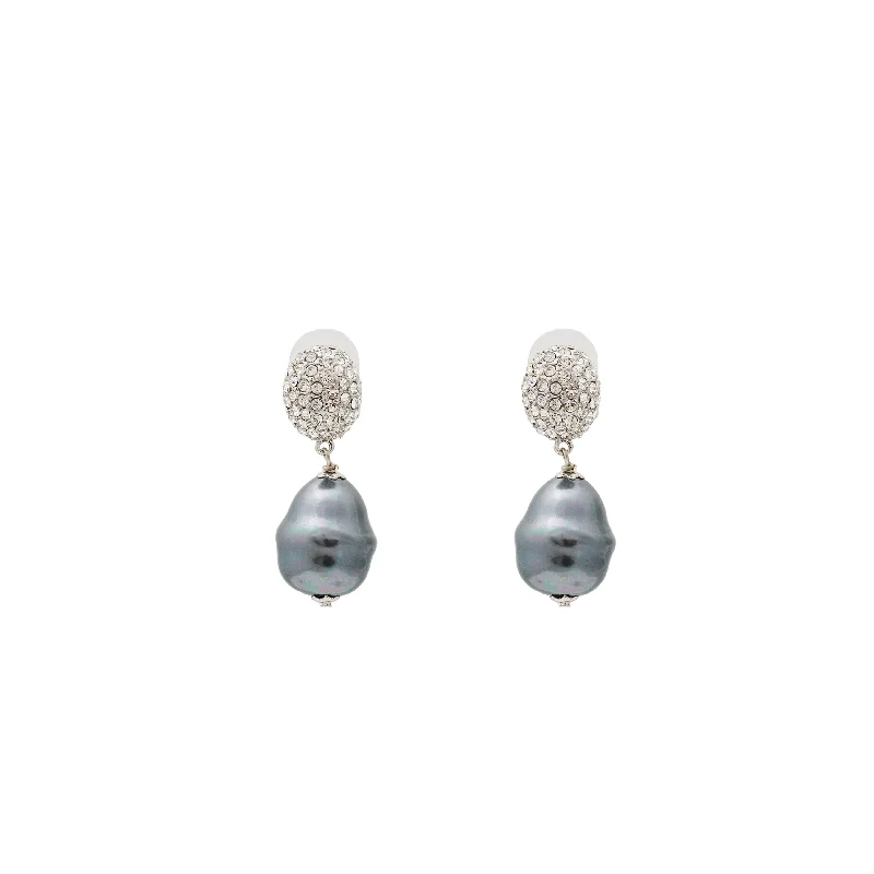 Best hoop earrings with turquoise stones for a bohemian-inspired vibe-Rhodium Grey Baroque Pearl Drop Post Earring