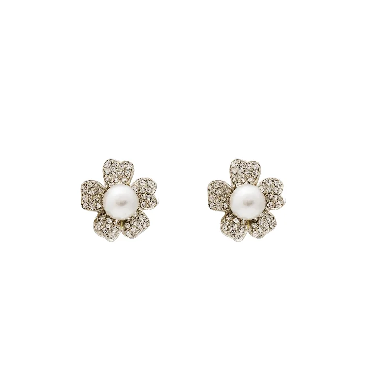 Best hoop earrings with rose gold for a romantic and warm aesthetic-Pearl Center Flower Pierced Earrings