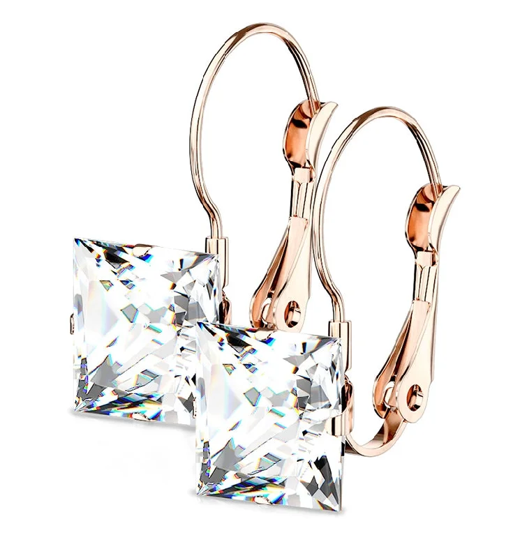 Hoop earrings with faceted crystals for added sparkle and shine-Rose Gold PVD CZ Square Clasp Earrings