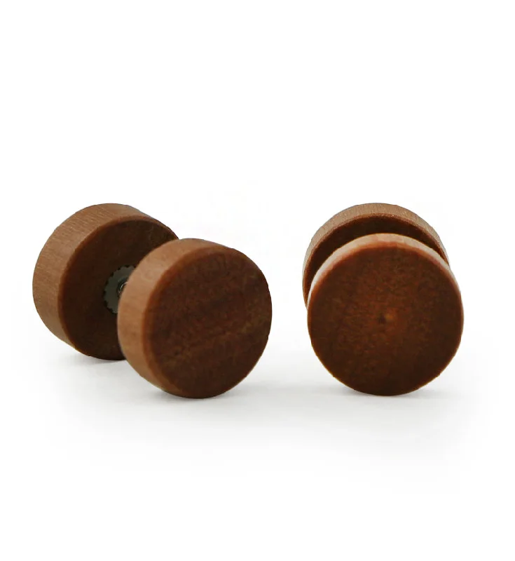 Hoop earrings with luxe velvet finishes for a rich and luxurious touch-Saba Wood Fake Gauge Plugs