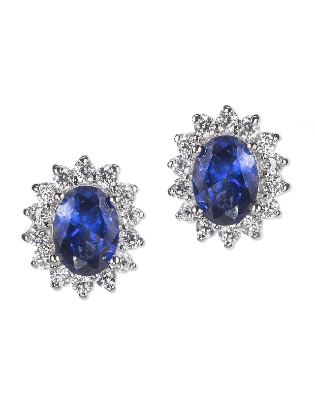 Hoop earrings with faceted crystals for added sparkle and shine-Sapphire & Cubic Zirconia Post Earrings