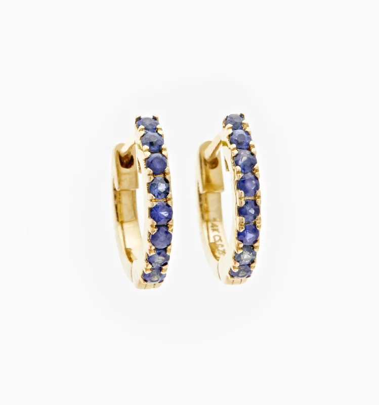 Hoop earrings with a chunky design for a bold and trendy statement-Sapphire Huggie Hoops In 14K Solid Gold