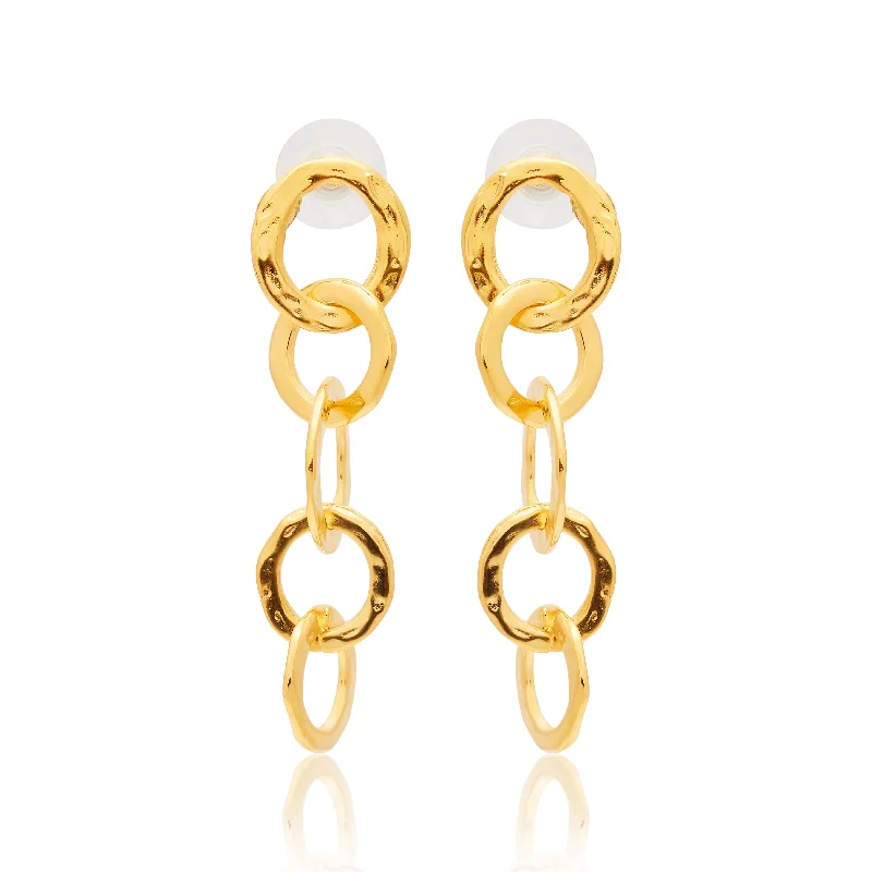 Hoop earrings with luxe velvet finishes for a rich and luxurious touch-Satin Gold 5 Ring Drop Pierced Earrings