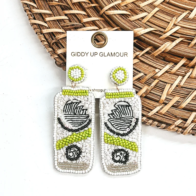 Best hoop earrings with delicate chain details for a trendy and stylish design-Seltzer Can Earrings in White/Lime Green