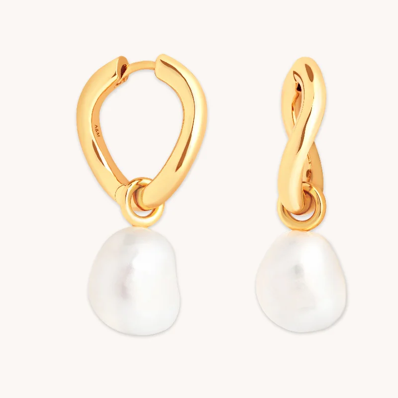 Best hoop earrings with delicate chain details for a trendy and stylish design-Serenity Pearl Charm Hoops in Gold