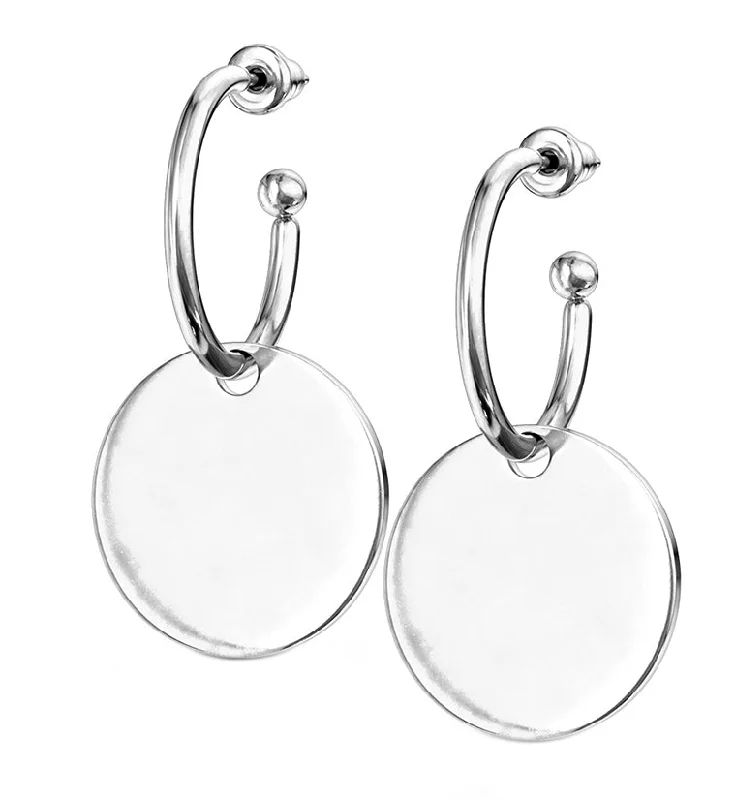 Best hoop earrings with geometric triangle shapes for a modern, chic design-Silver Disk Hoop Earrings