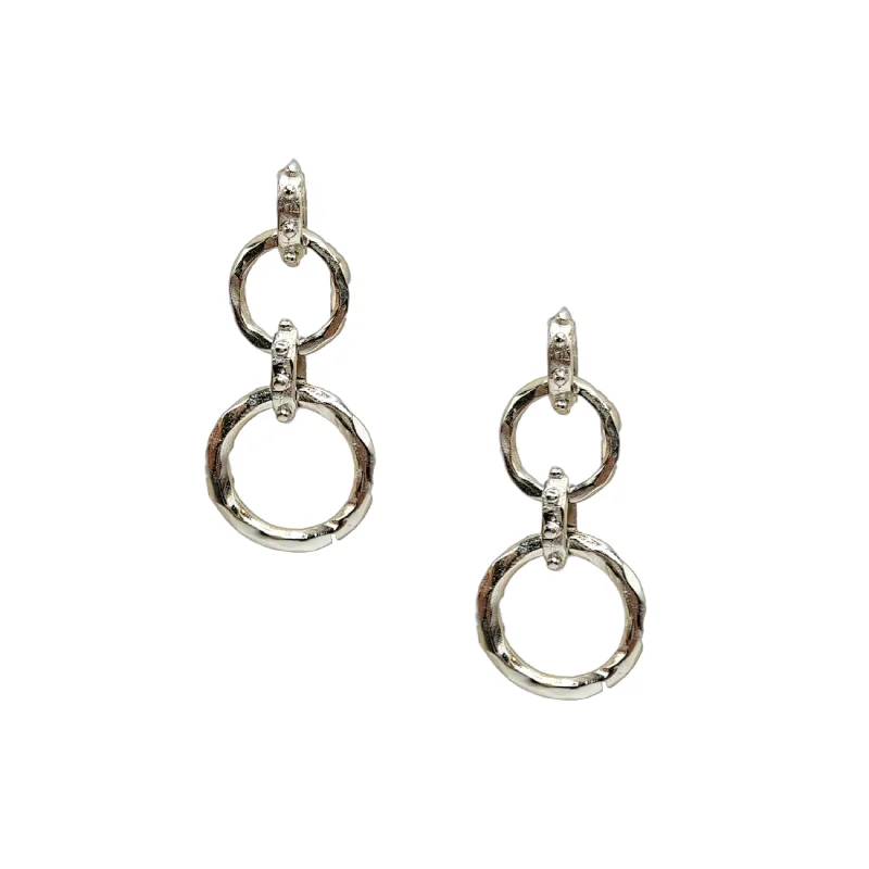 Best hoop earrings with matching bracelets for a coordinated jewelry set-Silver Hammered Double Circle Pierced Earrings