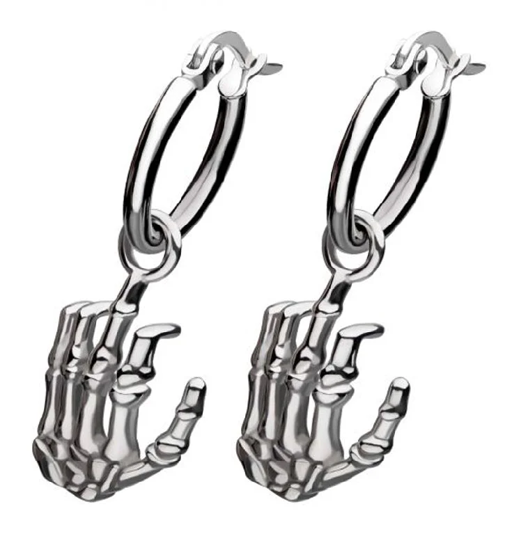 Best hoop earrings with matching bracelets for a coordinated jewelry set-Skeleton Hand Stainless Steel Hoop Earrings