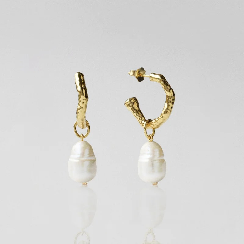 Hoop earrings with a matte black finish for a sleek, edgy vibe-Baroque Pearl Molten Hoop Earring