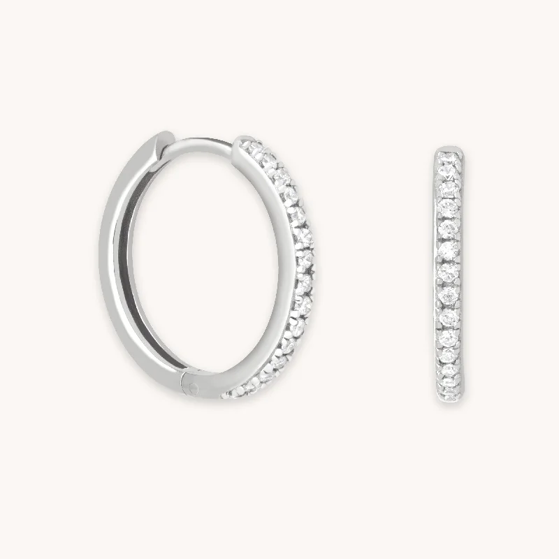 Best hoop earrings with delicate chain details for a trendy and stylish design-Essential Crystal Medium Hoops in Silver