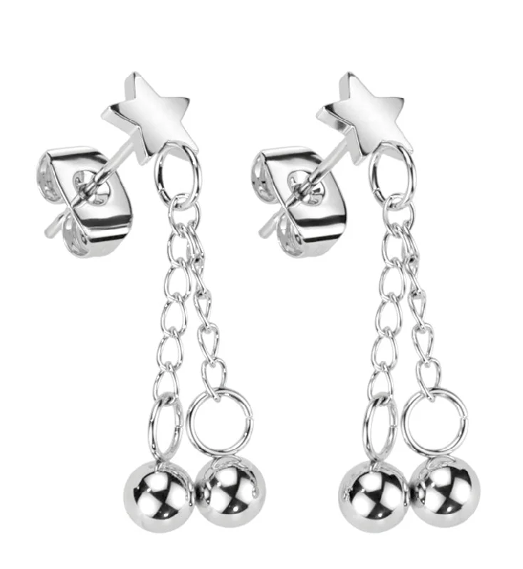 Large hoop earrings for a bold and statement-making fashion accessory-Star Dangle Stainless Steel Earrings