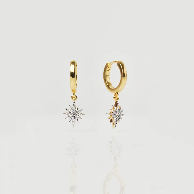 Best hoop earrings with twisted rope designs for a nautical-inspired style-Starburst Drop Hoops In Gold Vermeil