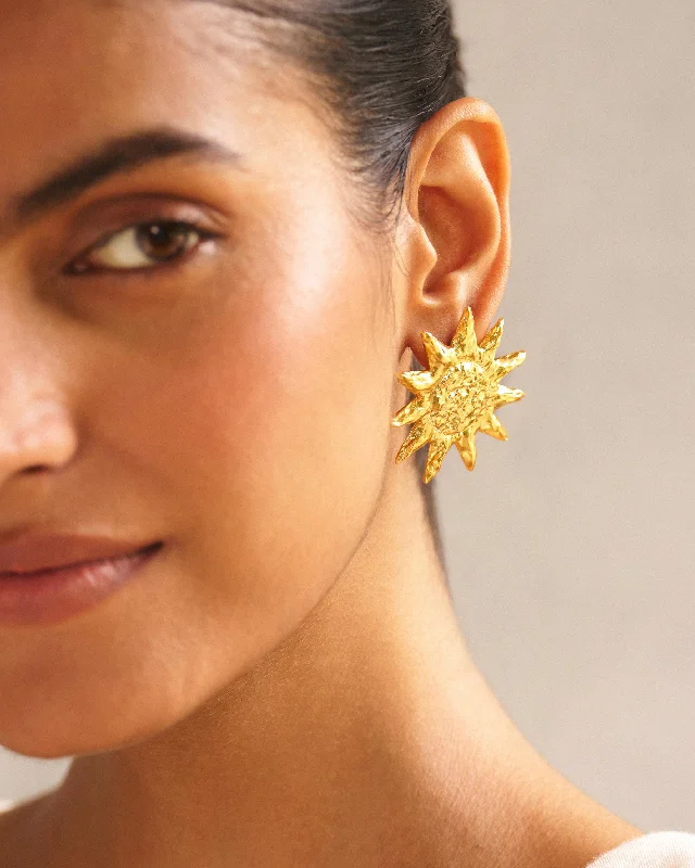 Best hoop earrings with crescent-shaped designs for a bold, moon-inspired style-Sunflower Earrings - Gold