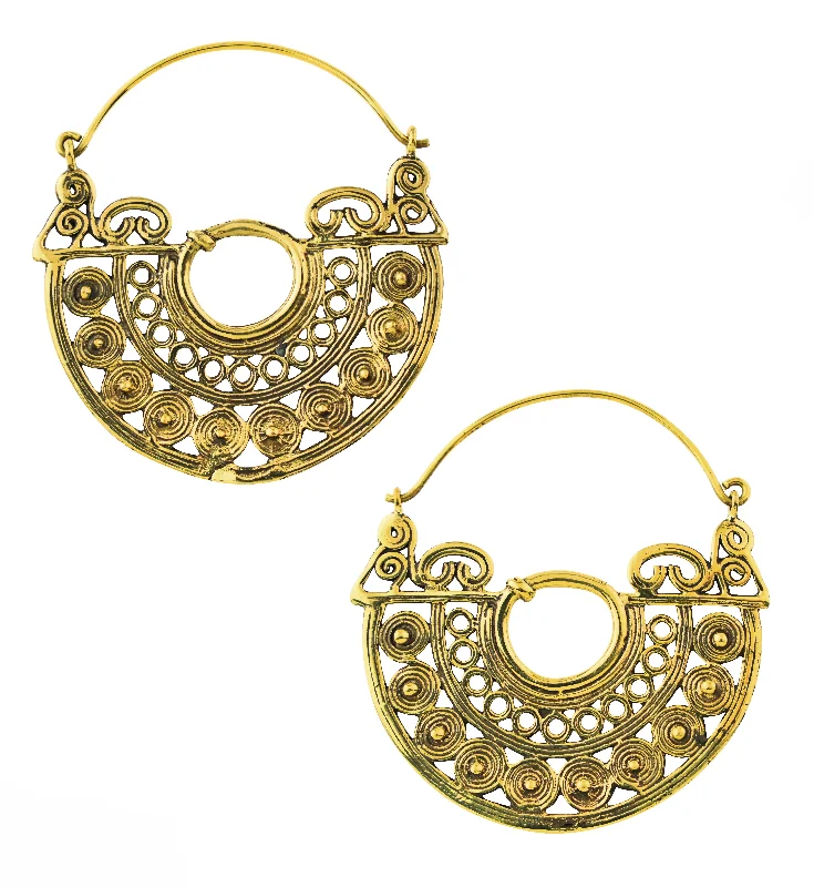 Hoop earrings with oversized pearl accents for a statement-making look-Swirling Spheres Brass Plug Hoops / Earrings