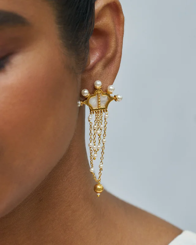 Hoop earrings with oversized pearl accents for a statement-making look-Taaj Danglers - White