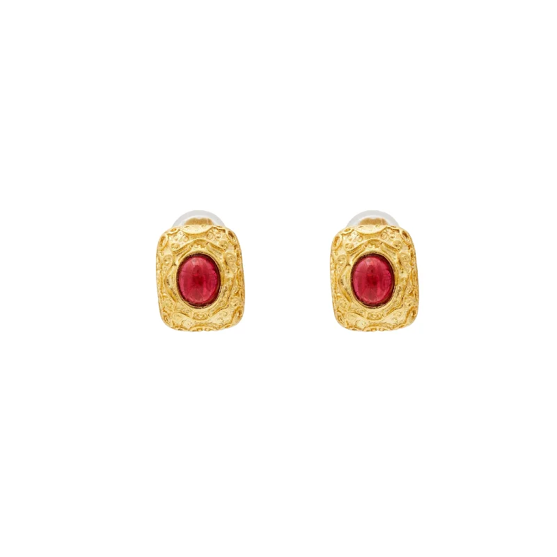 Hoop earrings with polished metal for a shiny and high-quality finish-Ruby Center Stone Pierced Earring