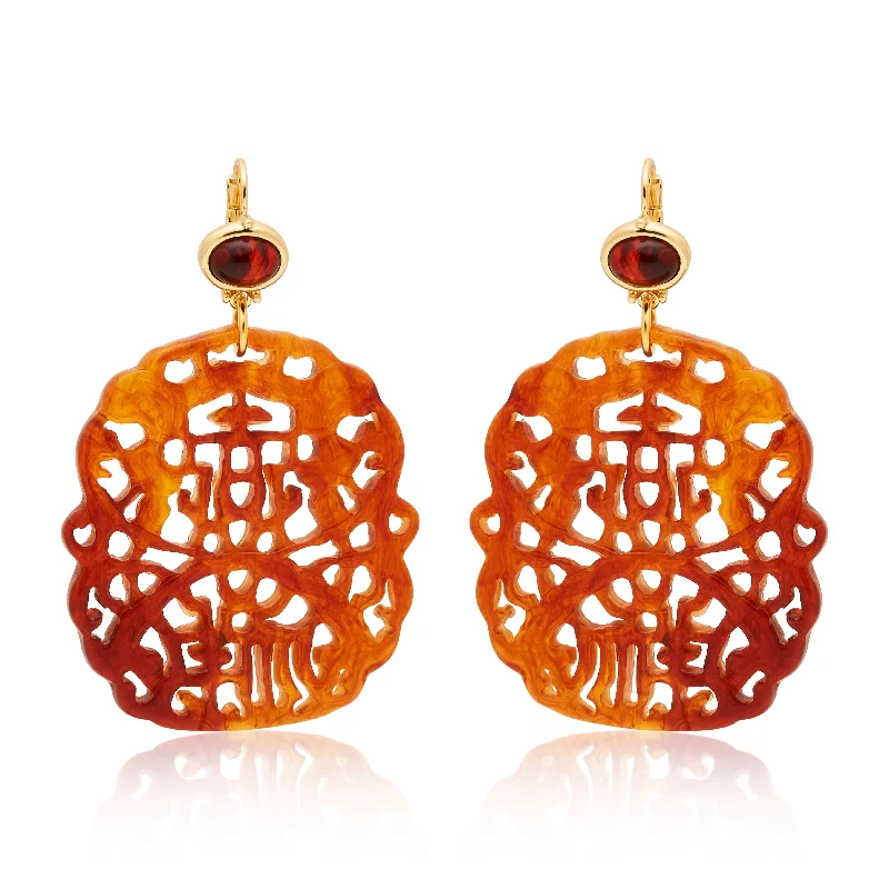 Hoop earrings with faceted crystals for added sparkle and shine-Carved Tortoise Wire Earrings