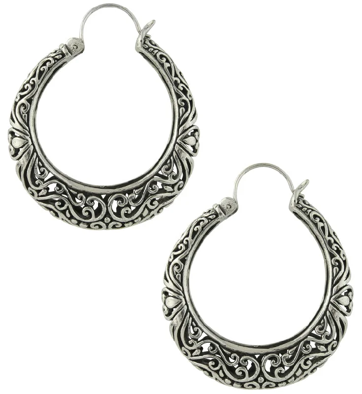 Hoop earrings with braided patterns for a detailed and textured finish-Tracery White Brass Earrings