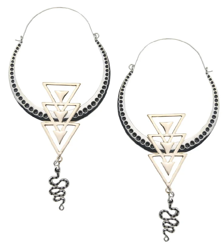 Best hoop earrings with geometric shapes for a modern and artistic appeal-Triple Arrow Dangle Snake Plug Hoops