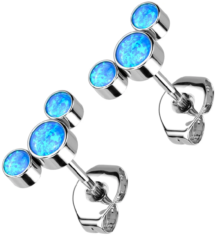 Hoop earrings with a chunky design for a bold and trendy statement-Triple Blue Opalite Titanium Threadless Earrings