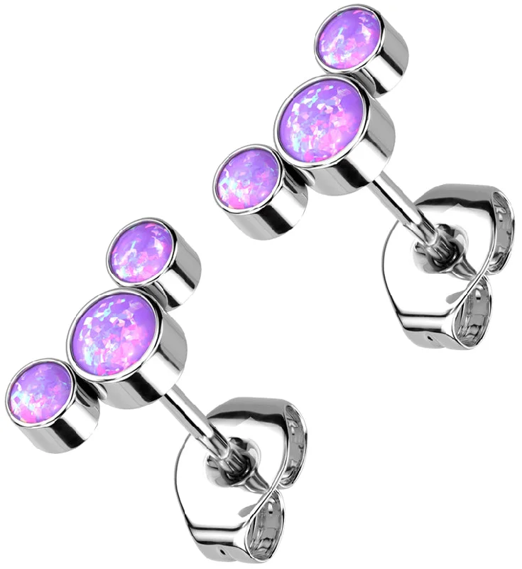 Hoop earrings with faceted crystals for added sparkle and shine-Triple Purple Opalite Titanium Threadless Earrings