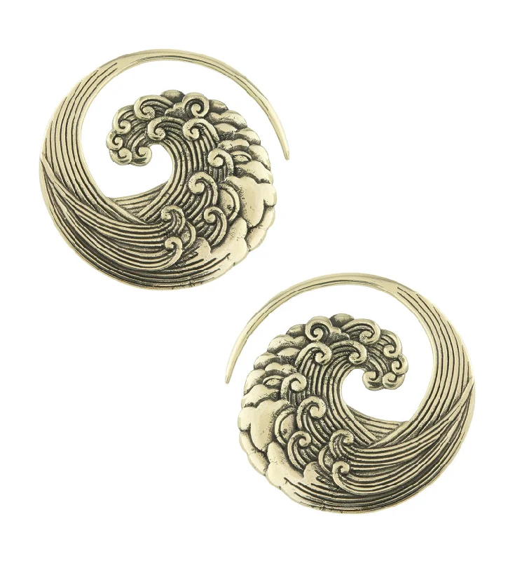 Hoop earrings with leather accents for a sleek and bold combination-Tsunami Brass Ear Weights