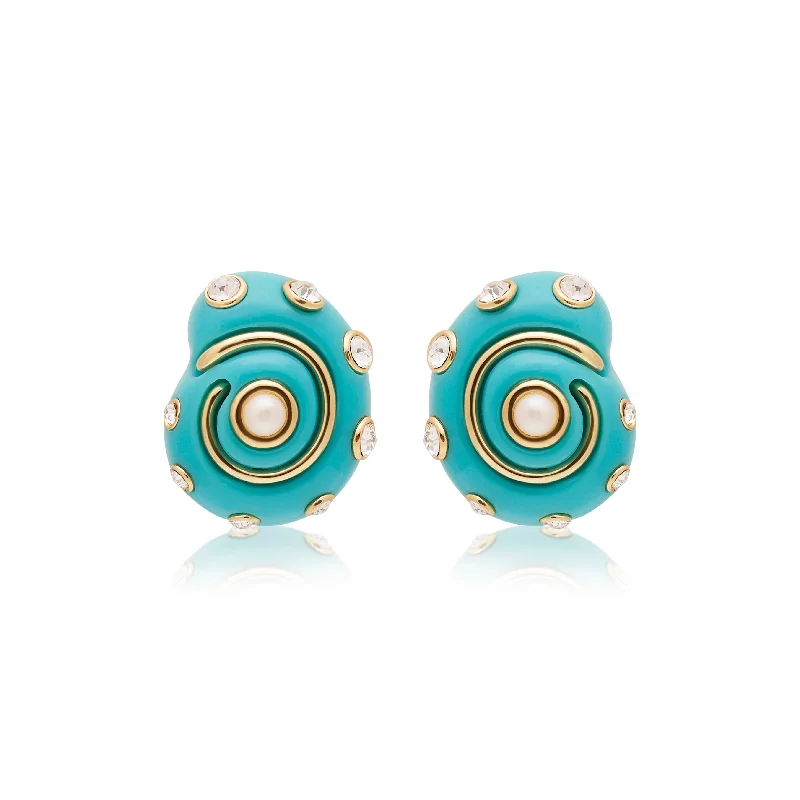 Best hoop earrings with geometric shapes for a modern and artistic appeal-Turquoise & Gold Drop Pearl Snail Cip Earring