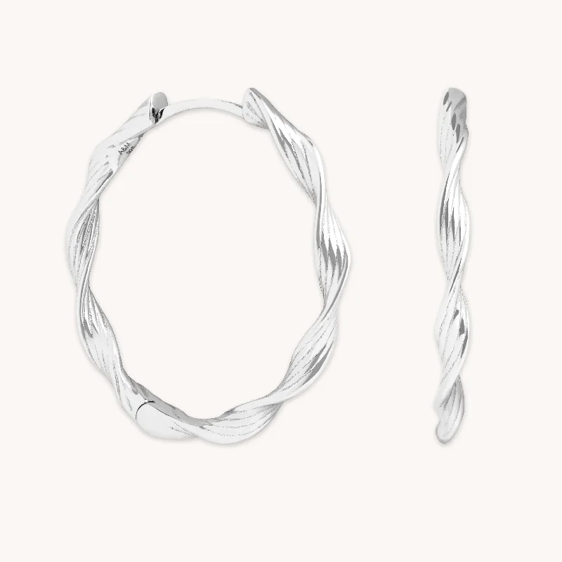 Hoop earrings with braided patterns for a detailed and textured finish-Twist Large Hoops in Silver