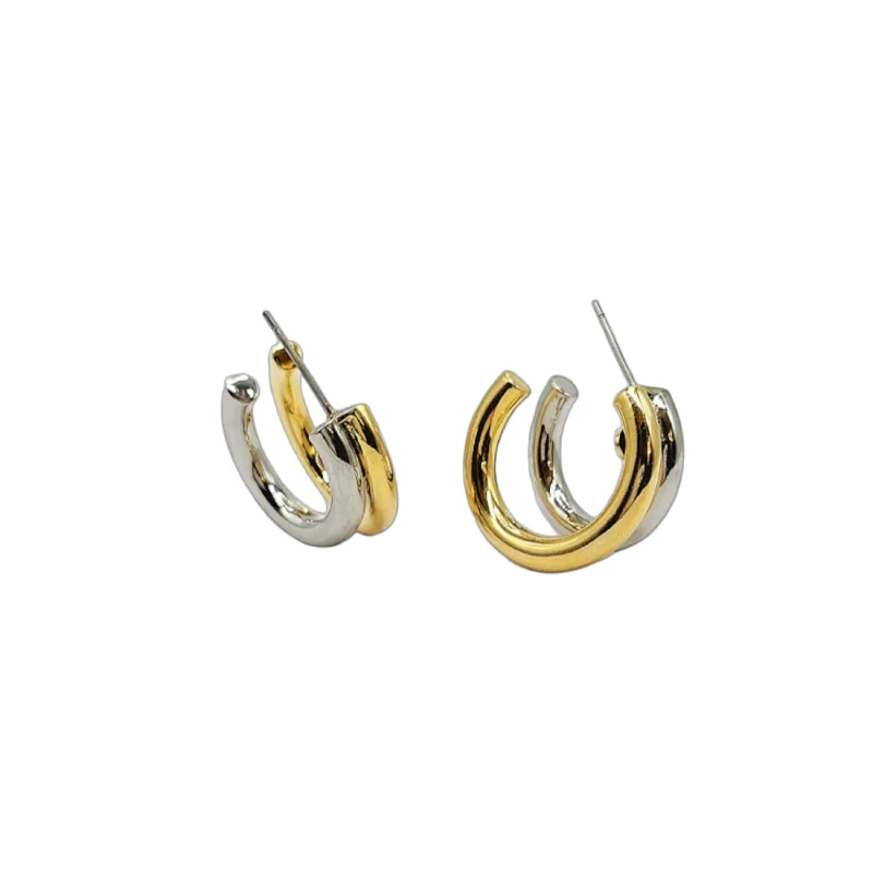 Hoop earrings with snake print designs for an edgy, wild appearance-Two-Tone Hoop Pierced Earrings