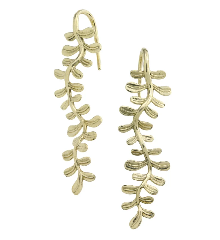 Hoop earrings with polished silver finish for a shiny, modern appeal-Vine Leaf Brass Hangers