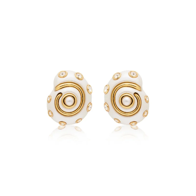 Best hoop earrings with rose gold for a romantic and warm aesthetic-White & Gold Drop Pearl Snail Cip Earring