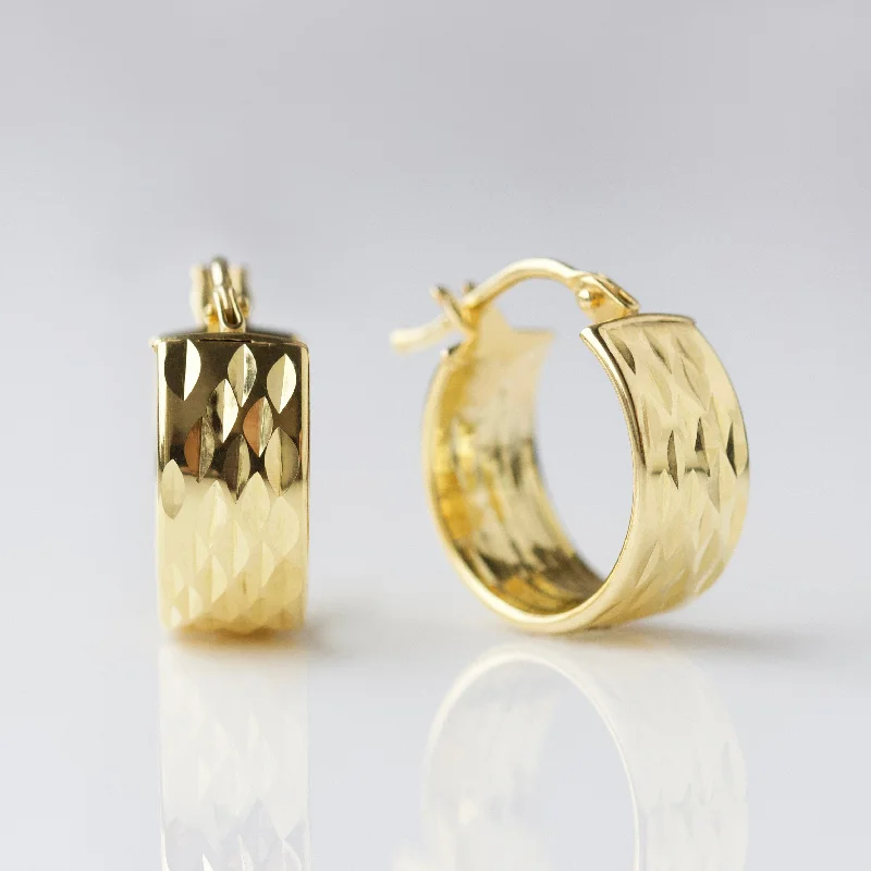 Hoop earrings with textured finishes for a vintage and classic style-Wide Diamond Cut Hoops