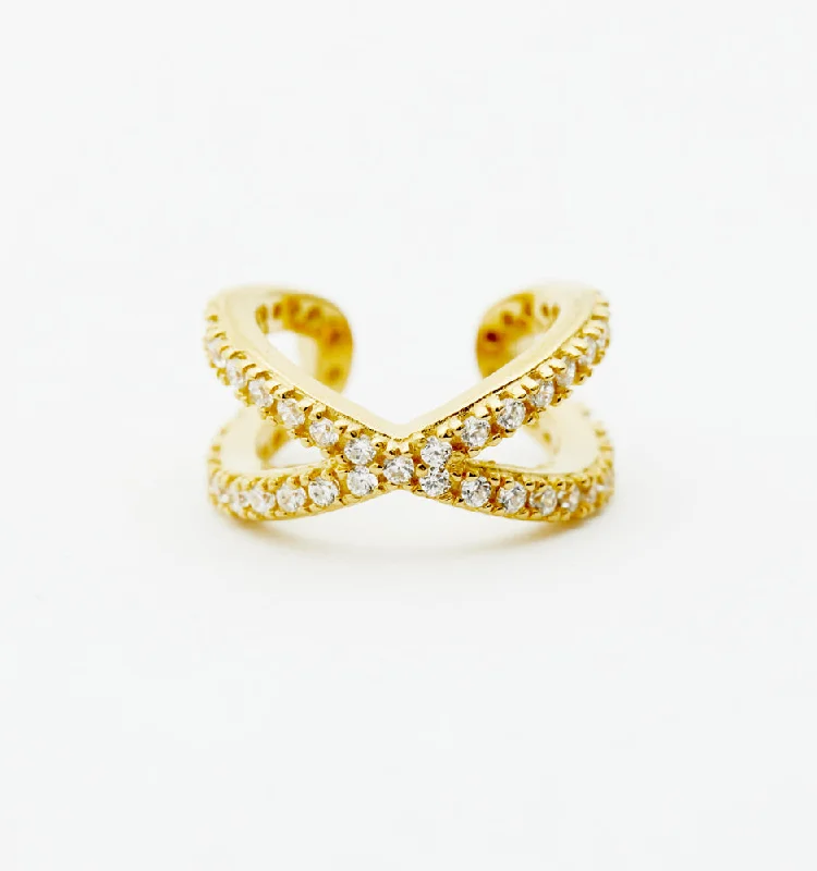 Best hoop earrings with floral designs for a feminine and delicate look-X Pave Ear Cuff