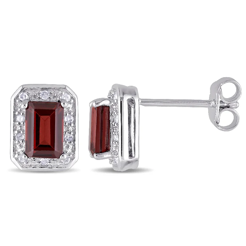 Stud Earrings with Infinity Symbols -1/10 CT TW Diamond and Garnet Halo Stud Earrings in Sterling Silver