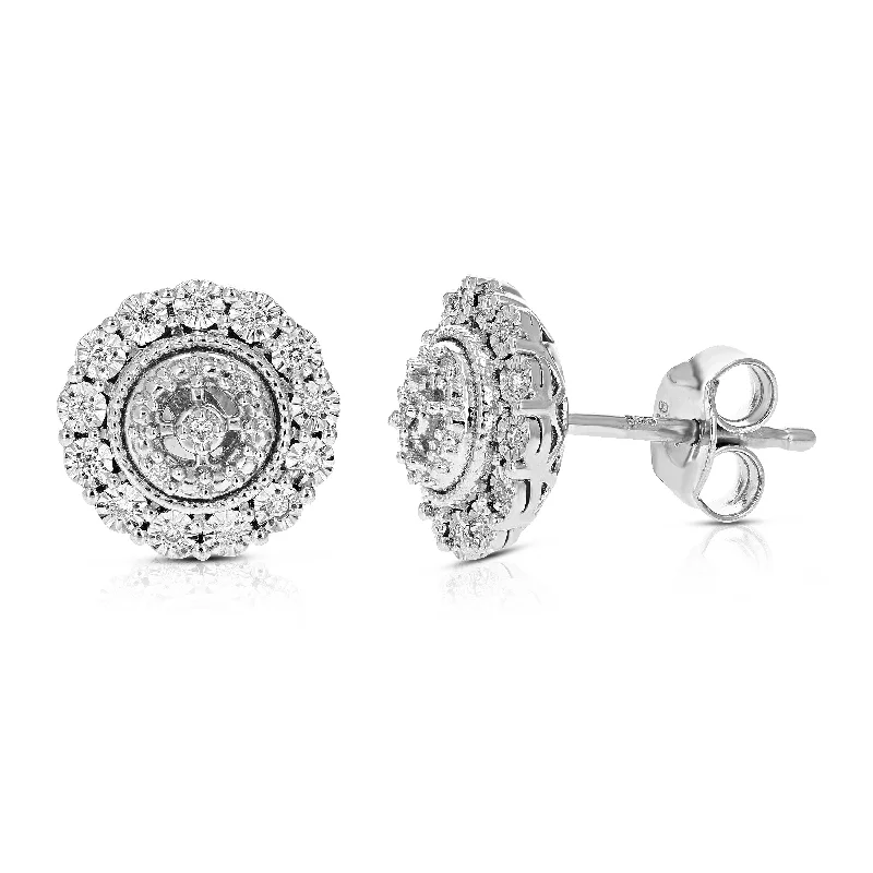 Clip On Stud Earrings for Non Pierced -1/10 cttw Round Lab Grown Diamond Stud Earrings Round Studs for Her .925 Sterling Silver Prong Set