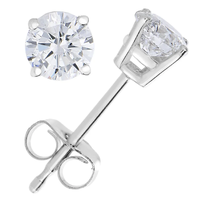 Stud Earrings for Shopping Trip -1/2 cttw SI1-SI2 Certified Diamond Stud Earrings 14K White Gold H-I Color Round Push Backs