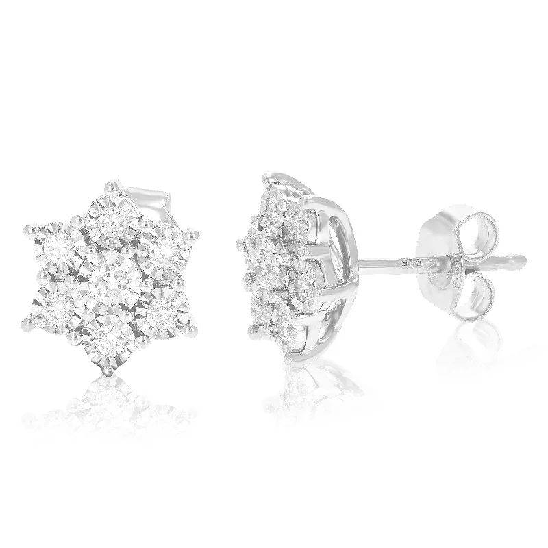 African Stud Earrings with Culture -1/3 cttw Lab Grown Diamond Stud Earrings for Her Round Cut and Prong Set .925 Sterling Silver