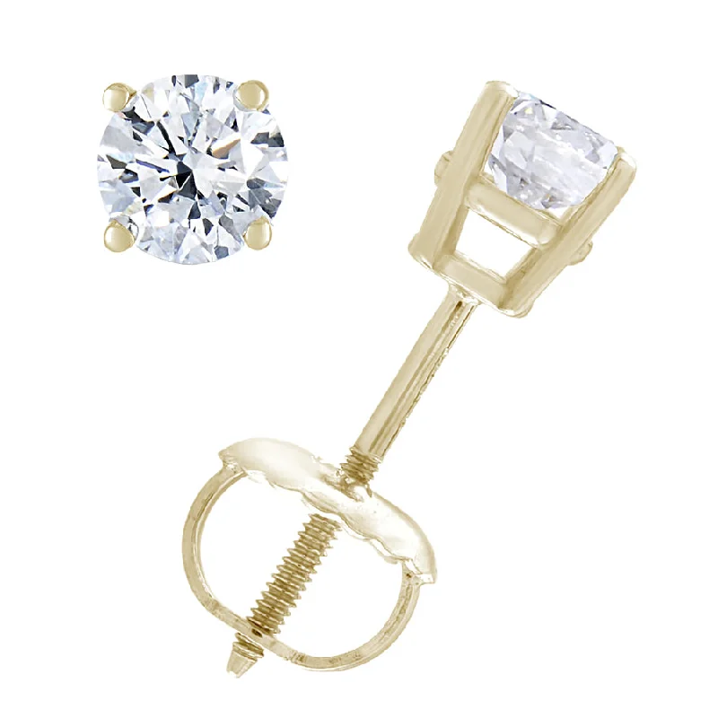 Stud Earrings with Floral Motifs -1/3 cttw VS1-VS2 Certified Diamond Stud Earrings 14K Yellow Gold Round Screw Backs