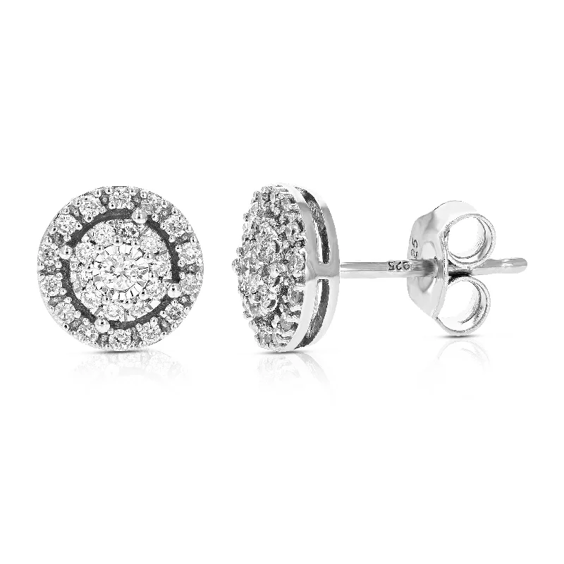 Contemporary Stud Earrings for Fashion -1/4 cttw Round Lab Grown Diamond Stud Earrings Prong Set on Round Shaped .925 Sterling Silver