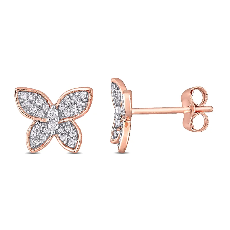 Punk Stud Earrings with Spikes -1/5 CT TW Diamond Butterfly Stud Earrings in 10K Rose Gold